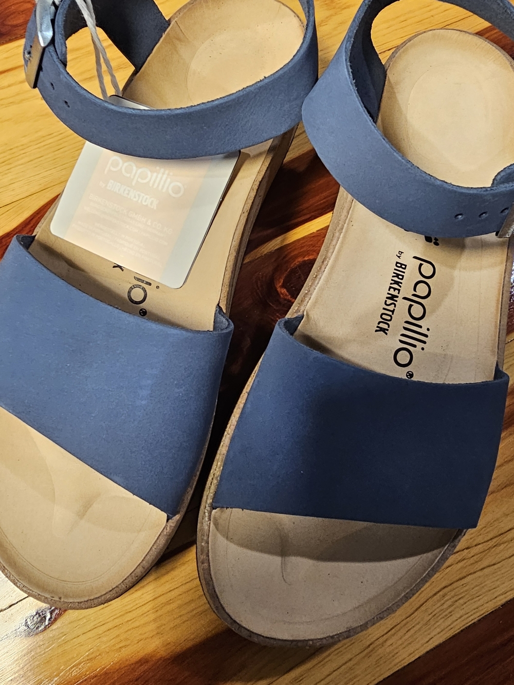 Papillio Birkenstock Blue Platform Sandals Womens 38 US 7 Ankle Strap Nubuck NEW